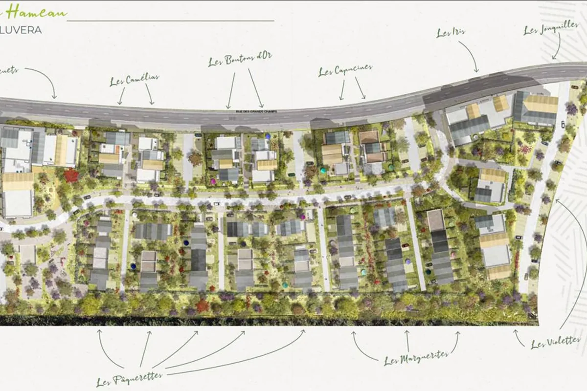 Plan masse du Hameau de Luvera à Louvres, 265 logements collectifs et individuels