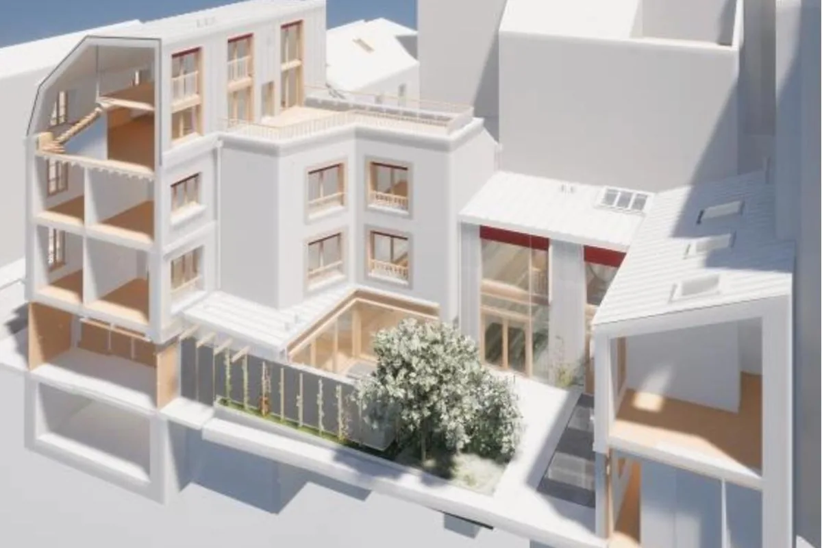 Maquette 3D en coupe de la réhabilitation et surélévation Jularamis Real Estate à Clichy